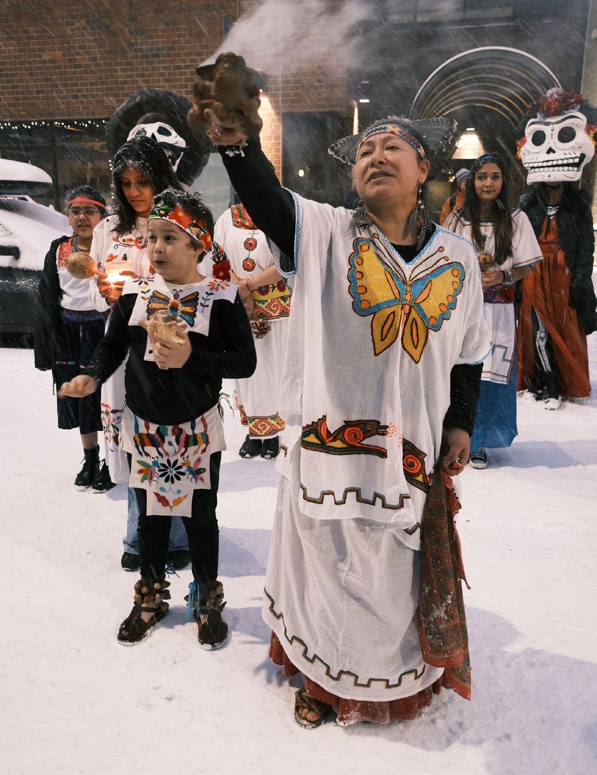 Itzel Zagal leading the Aztec dancers