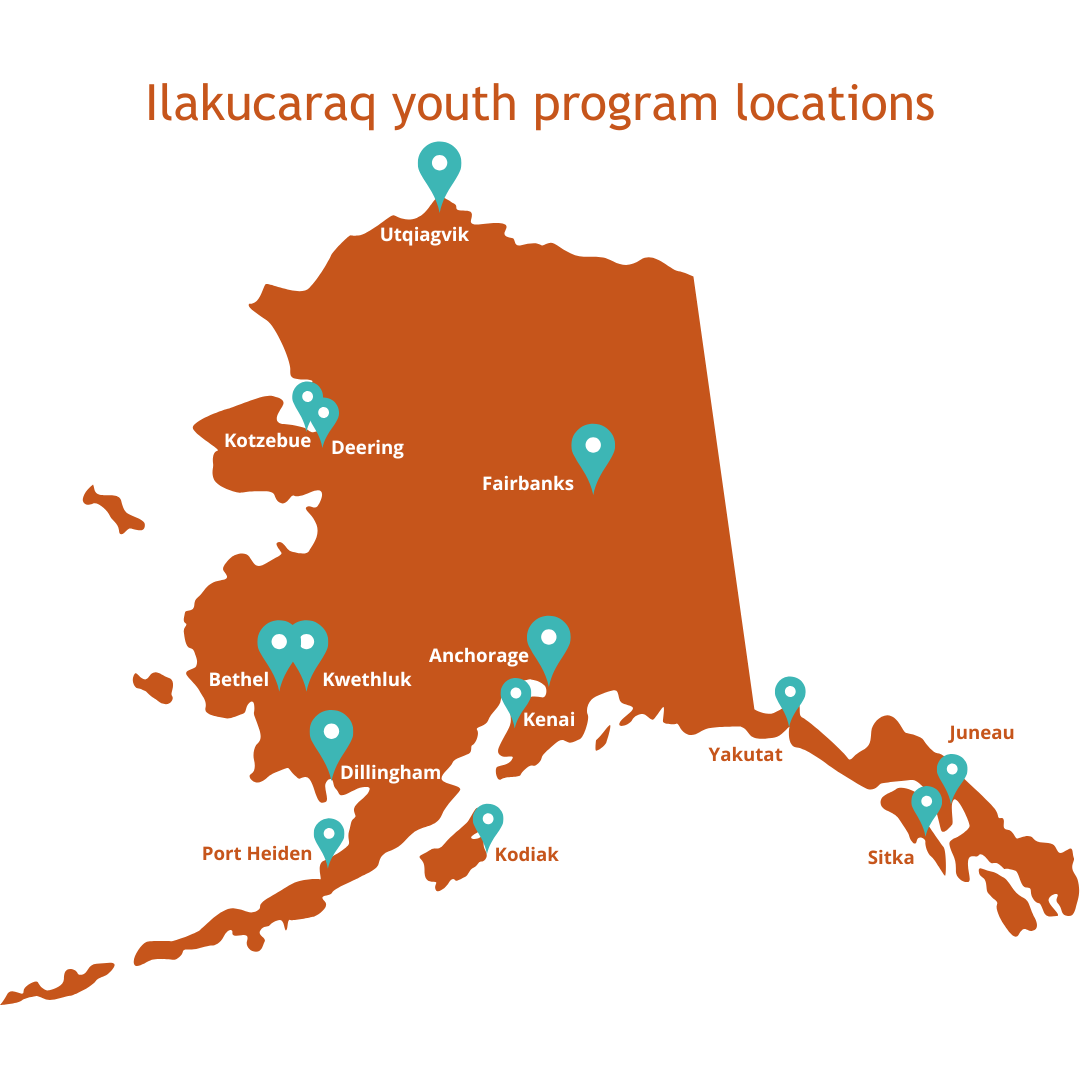 Map showing where students have written "I Am" poems with the Ilakucaraq program